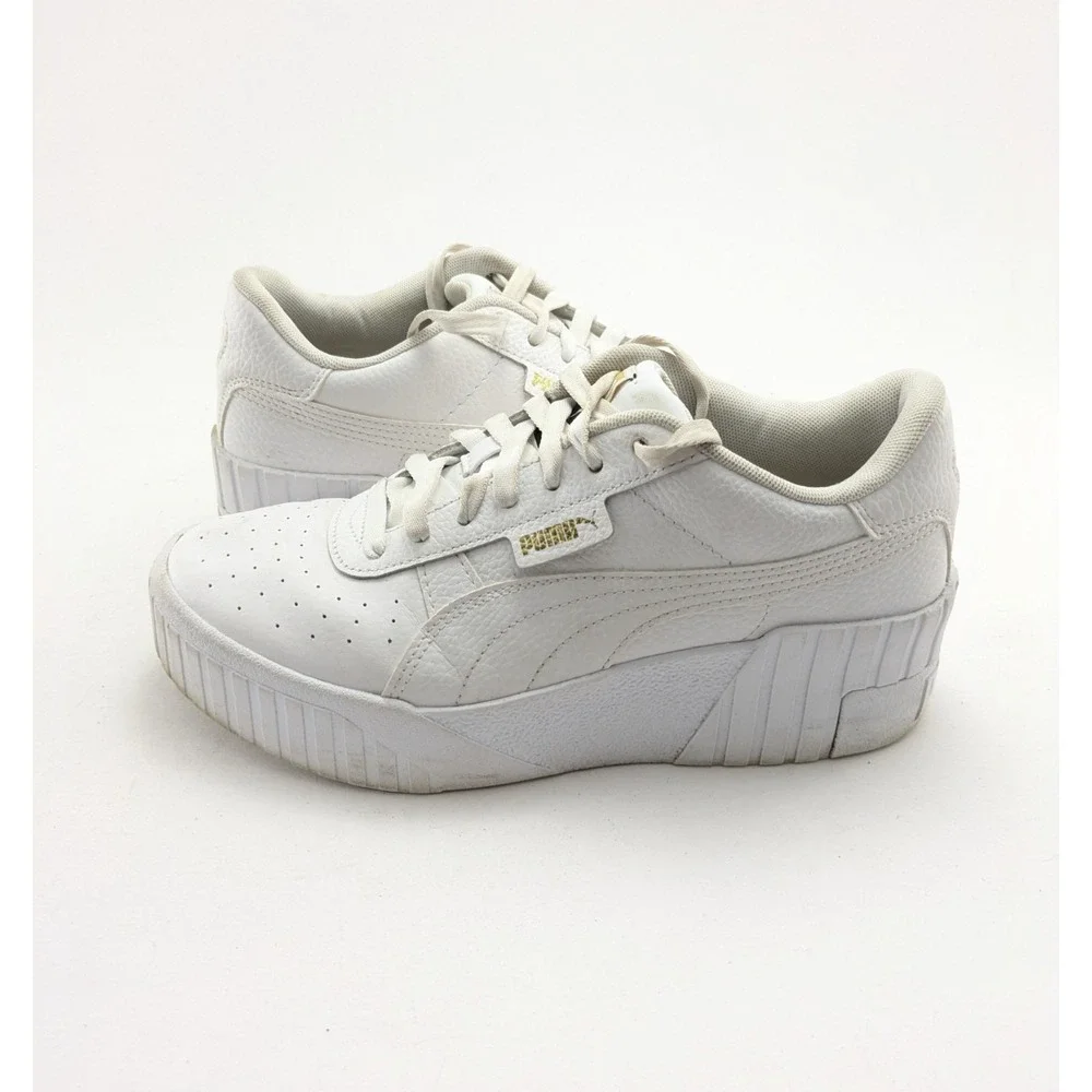 Womens Puma Cali Wedge Platform White Leather Walking Shoes 373438-01 Size 8.5